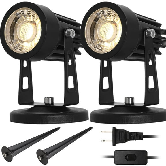 LED Spot Lights Indoor Uplights, 3W Uplight & Down Spotlight Lamp Accent Lighting for Indoor Plants,110V Warm White Up Light 6 FT Cord with Switch (Spiked Stand)