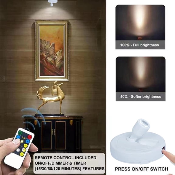 LED Spotlight, Battery Operated Picture Lights, Indoor Uplight, Puck Lights with Remote, Spot Light for Wall Art Display Dartboard Painting Accent Artwork Closet-4Pack