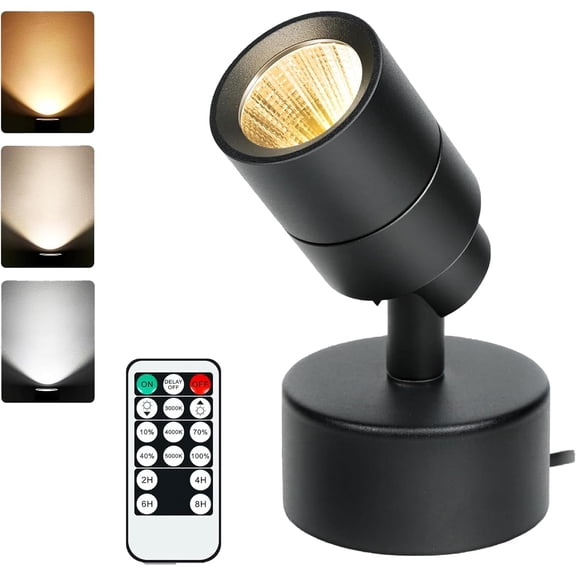 LED Spotlights Indoor, 3W Uplighting Indoor with Remote Control Dimmable & Timer, 3 Colors Adjustable Floor Spot Lights for Pictures Plants Artwork, Indoor Accent Ligh with 5.9 FT Plug Cord