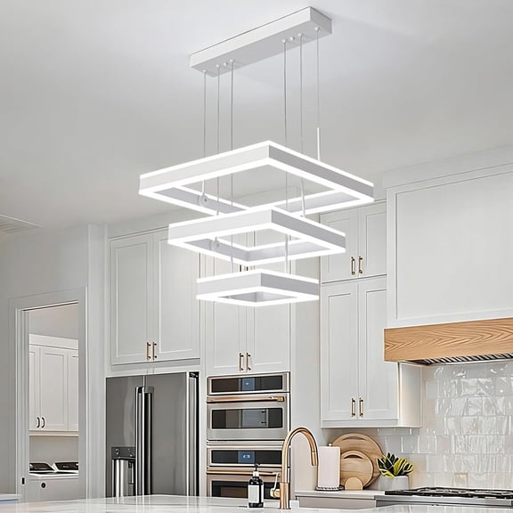 LED Square Ring Pendant Light Fixture with Adjustable Hanging Cord for Kitchen Island or Dining Room
