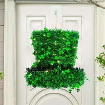 LED St. Patrick's Day Wreath, Light Up Hat Door Decor, Battery Operated Irish Party Decoration Indoor Outdoor(Green)