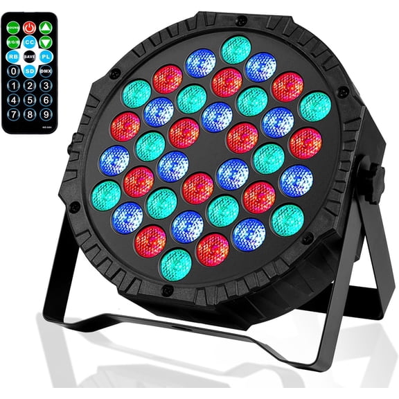 LED Stage DJ Par Lights: RGB 36 LED Uplights with Sound Activated Remote Control - Strobe Light for Parties Events Church Bar Wedding Dance Club DMX Lighting 1 Pack