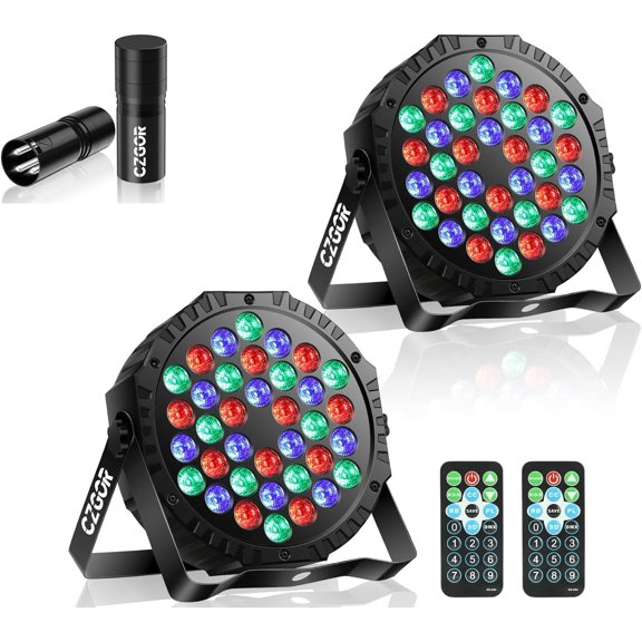 LED Stage Lights 2Pack - DAYI 36W RGB DJ Par Lights and DAYI 3-Pin DMX Terminator 2 Pack