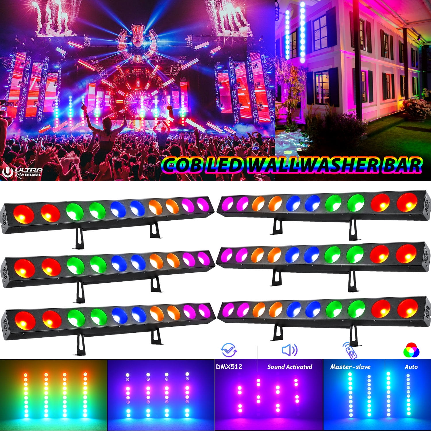 LED Stage Wash Light Bar10Eye COB Matrix RGBW Colour Changing DJ