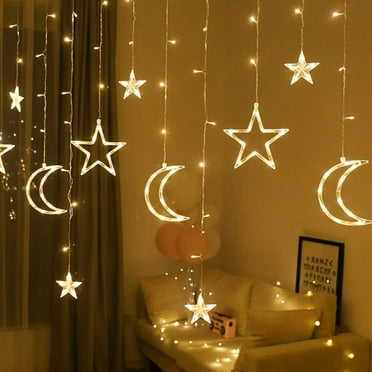 LED Star Fairy String Lights for Bedroom Decoration - Fairy Lights Curtain, Moon & Stars Night Light for Home Decoration Party,Remote Control USB Powered