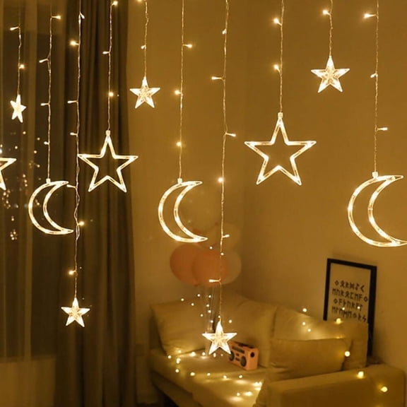 LED Star Fairy String Lights for Bedroom Decoration - Fairy Lights Curtain, Moon & Stars Night Light for Home Decoration Party,Remote Control USB Powered