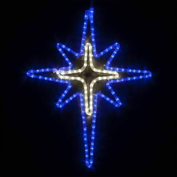LED Star Lights Christmas Outdoor Christmas LED Star Christmas Outdoor Decorations LED Rope Light (28", Bethlehem Star with Cross Center, Blue/Cool White LED)