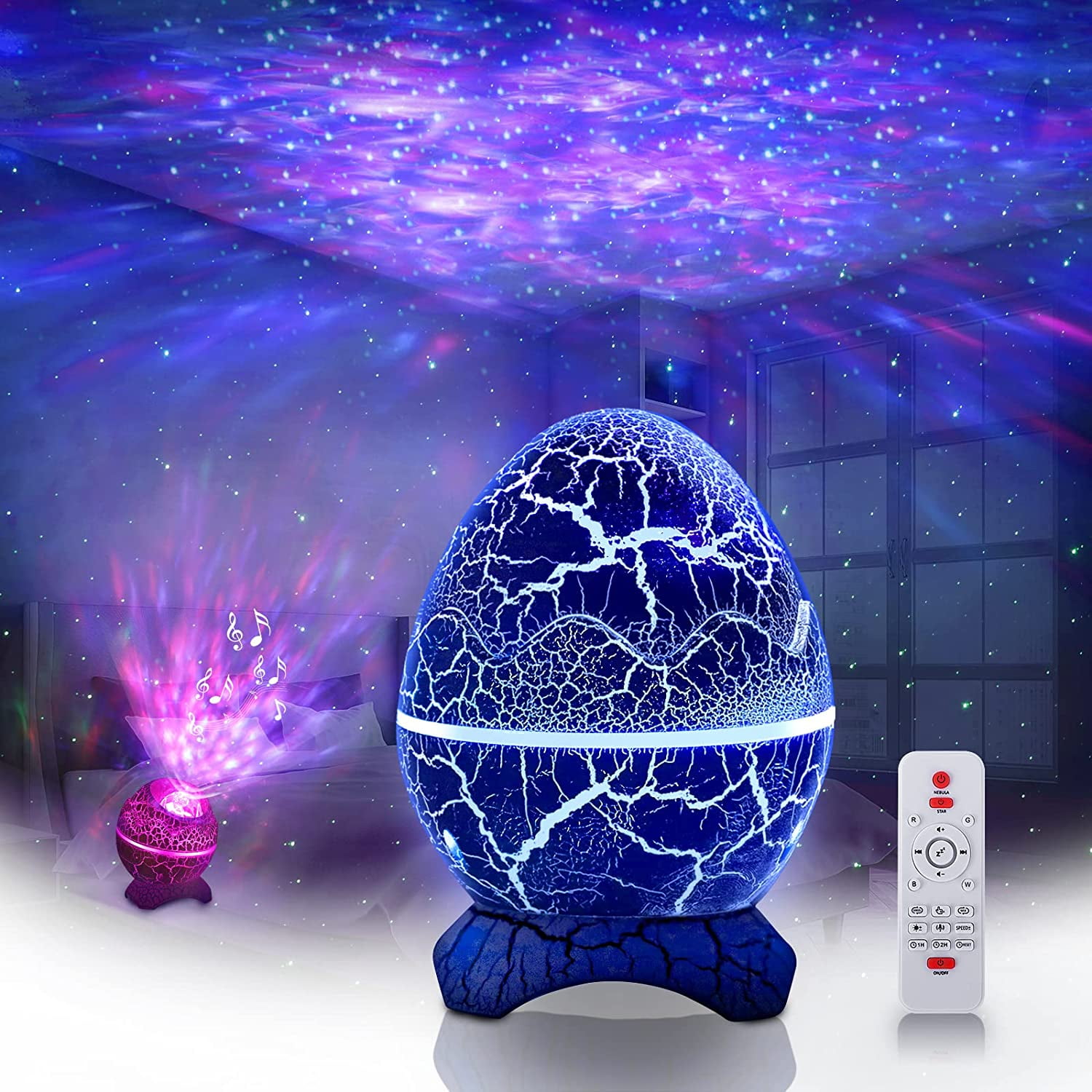 Dinosaur Eggs Galaxy Projector Night Light star Projector, Remote Control &  White Noise Speaker Projector With 14 Colors LED Night Lights for Kids’