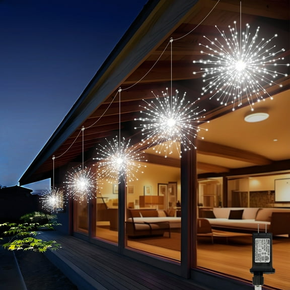 LED Starburst Firework Lights,5 Pack Outdoor String Lights - 1000 LED Hanging Bursting Star Lights, 16Modes Waterproof Copper Wire Christmas Decorative for Party, Patio, Garden (White)