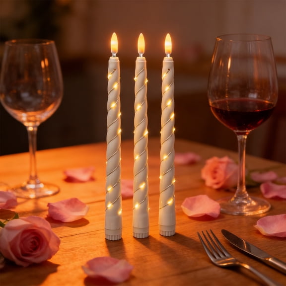 LED String Light Candle,6PC Electronic Flickering Candle Set with Flexible String for Safe Ambient Home Lighting,Battery Operated Decorative Lights for Weddings Birthdays Christmas Indoor Use-White