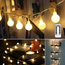 LED String Lights 33ft 100 LED Battery Powered String Lights 8 Modes with Remote Waterproof Globe Starry Fairy String Lights (Warm White)-2PACK