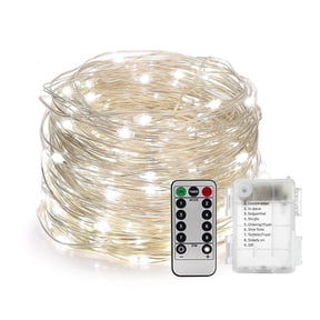 Rirool 33ft LED String Lights - 100 LED Waterproof Fairy Lights with Remote, 8 Modes, Battery Powered for Garden, Wedding, Patio (White)