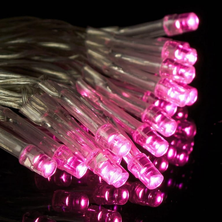 Battery-Operated 20 LED String Lights Set - Pink/Clear Cord