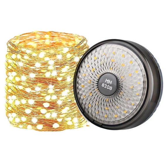 LED String Lights Camping Lantern USB Rechargeable 2 in 1 Portable Outdoor Light with 8 Lighting Mod Gray plastic