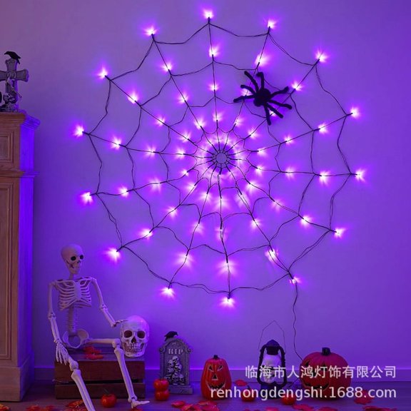 LED String Lights Spider Web Lights Halloween String Lights Decorative Lights Ghost Festival Props Atmosphere Lights Halloween Remote Control Colorful Lights