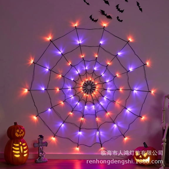 LED String Lights Spider Web Lights Halloween String Lights Decorative Lights Ghost Festival Props Atmosphere Lights Halloween Remote Control Colorful Lights