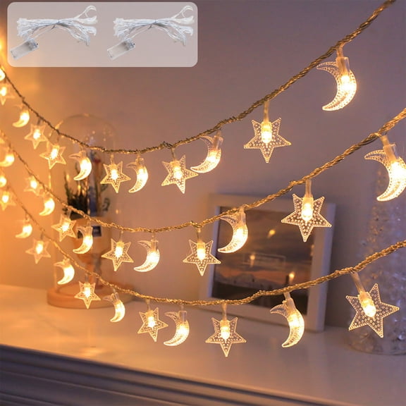 LED String Lights – Star Moon Room Decor | Colorful 40 LED Festival Accent Lighting, Indoor Hanging, Flexible PVC Design | Multicolor | 236 in Length
