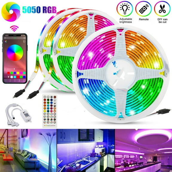 LED Strip ,50ft Lights Strip 450 LEDs 5050 RGB Strip Music Sync Color Changing APP Bluetooth Controll/Remote,Waterprooof LED Lights for Bedroom,Party and Home Decoration