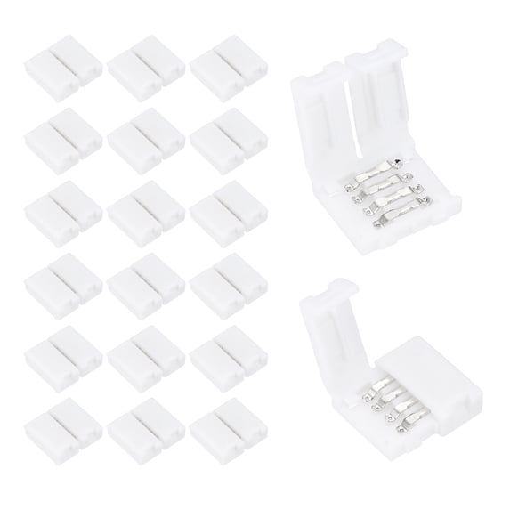 LED Strip Connectors 10mm Width 20 Pcs - Unwired LED Couplers Solderless for DIY Lighting Projects Wide RGB LED Strip Lights 4 Pin