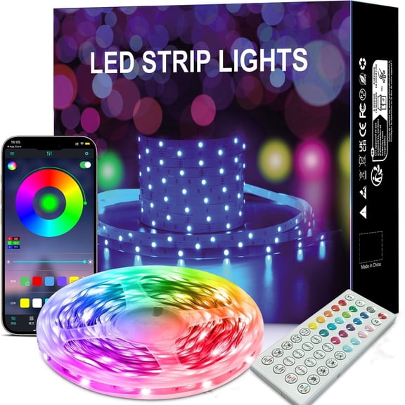 LED Strip Light 15M, Smart Ambient Lights with Bluetooth App & Remote Control, Music Sync Built-in Mic, Flexible Design for Gaming, Ceiling, and Home Decoration