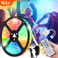 thumbnail image 1 of LED Strip Light 16.4ft 3528SMD RGB Color Changing IR Controller 44 Keys IR Remote IP65 Waterproof 150 LEDs 12V Power Supply with Adapter for Room,Bedroom and Xmas, 1 of 8