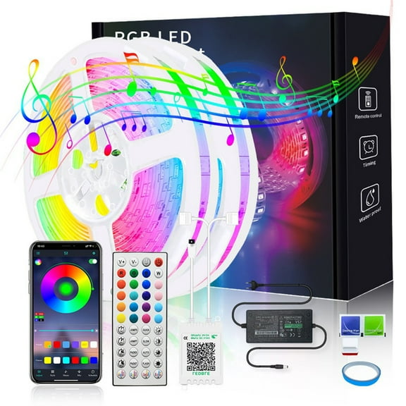 LED Strip Light 200 Inch RGB Bluetooth APP Control IP65 Waterproof 13W 12V Multiple Modes for Indoor Outdoor Christmas Wedding Party Decoration Infrared Remote Colorful Lighting Effects