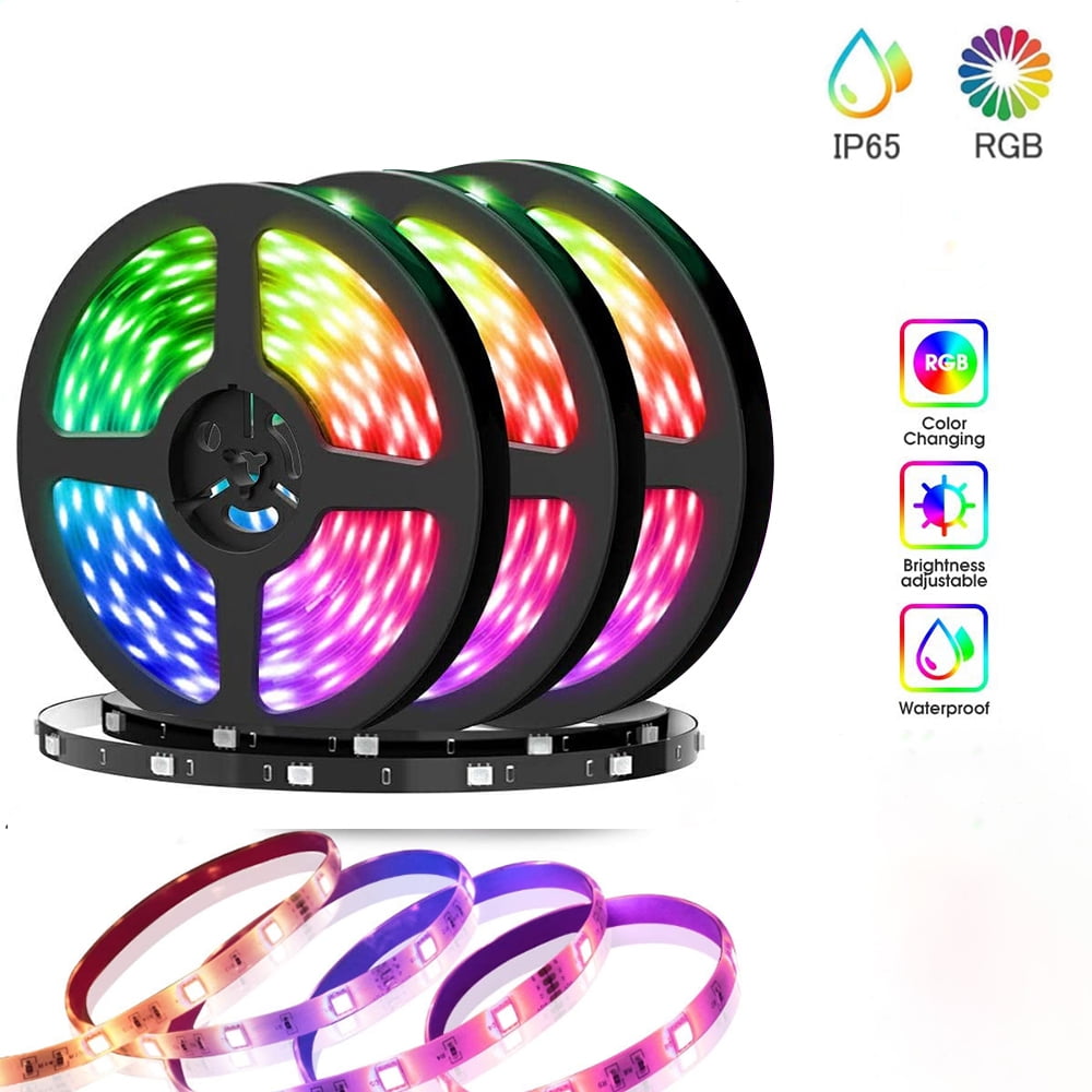 LED Strip Light 49.2ft RGB Color Changing IR Controller 44 Keys IR Remote IP65 Waterproof 450LEDs 12V Power Supply with Adapter for Room,Bedroom and Xmas