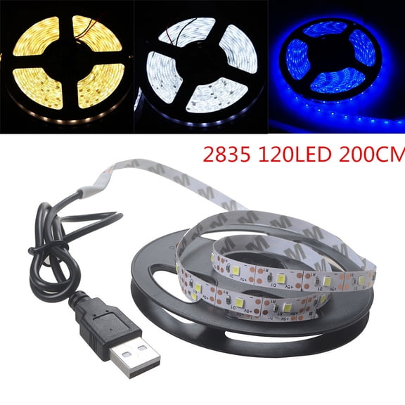 LED Strip Light Bar 5V 2835 120SMD 2M TV Back Low Power Super Bright, Self Adhesive Even Luminous Long Lifespan USB, TV Monitor Car Ambient Lighting Use