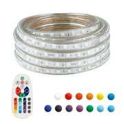 LED Strip Light Remote Controller RGB Waterproof Rope Light Flexible Multi-color, 5050 SMD 60 LEDs/M AD 110V 40 Ft