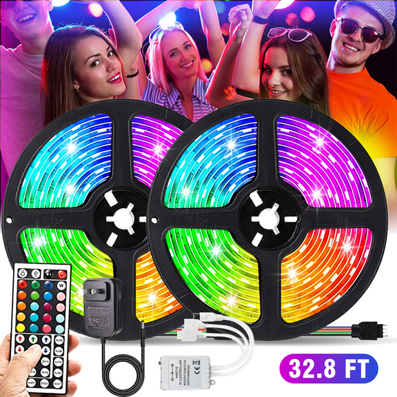 LED Strip Lights 10M/32.8 feet Flexible Strip Light RGB 150 LEDs with Remote Controll, Multi-Color Changing Light Strips for Ceiling Bar Counter Cabinet Decoration