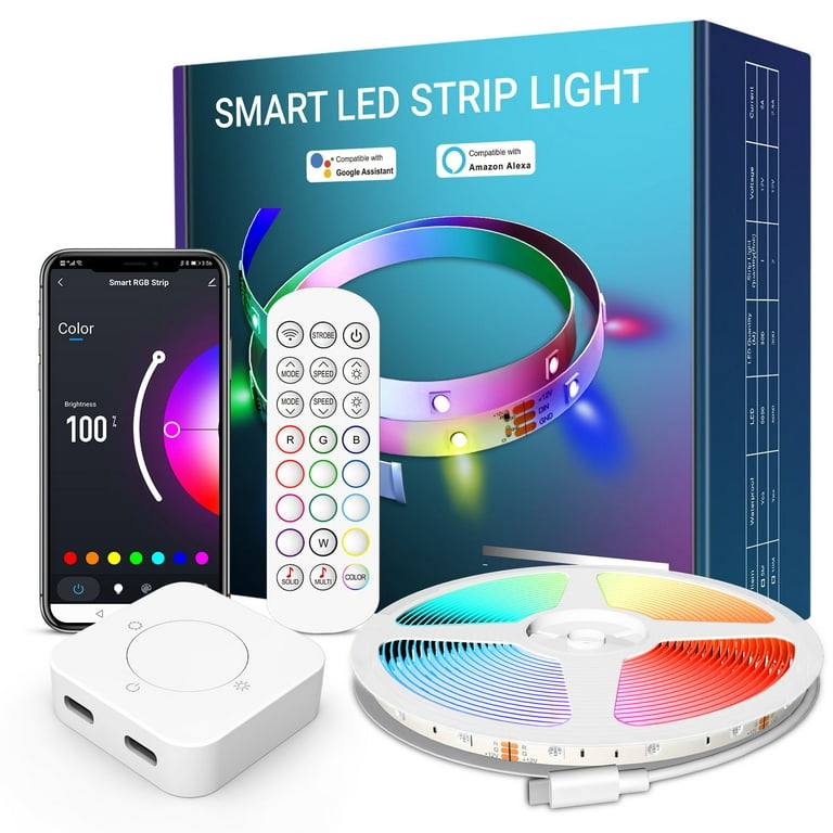 LED Strip Lights, 16.4ft RGB 5050 LED Tape Lights, Music Sync IP65  Waterproof 300LEDs Color Changing LED Rope with App control Remote  Compatible with