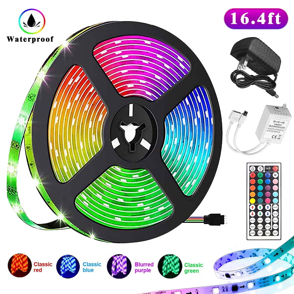 LED Strip Lights 16.4ft, RGB Color Changing LED Lights for Home, Kitchen, Room, Bedroom, Dorm Room, Bar, with IR Remote Control, 5050 LEDs, DIY Mode