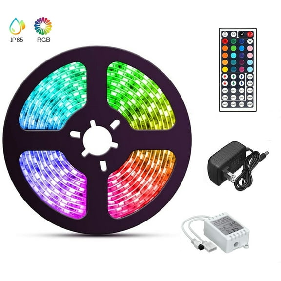 LED Strip Lights 16.4ft RGB Color Changing Lights Waterproof Flexible Tape 150 LEDs with 44 Keys IR Remote Controller and 12V Power Kit for Home, Bedroom, Kitchen,DIY Decoration