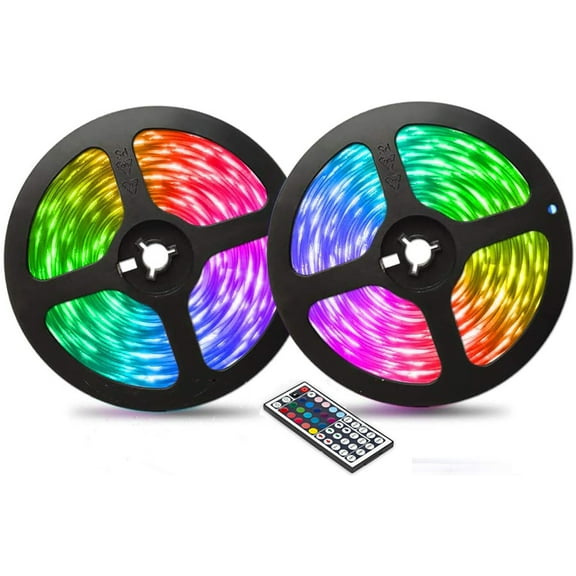 LED Strip Lights 32.8ft DIY Color changing 3528 RGB 300 LEDs light strip kit with Remote and Hidden Controller Easy Installation for TV backlight,Room and Bedroom Multicolor Decoration.