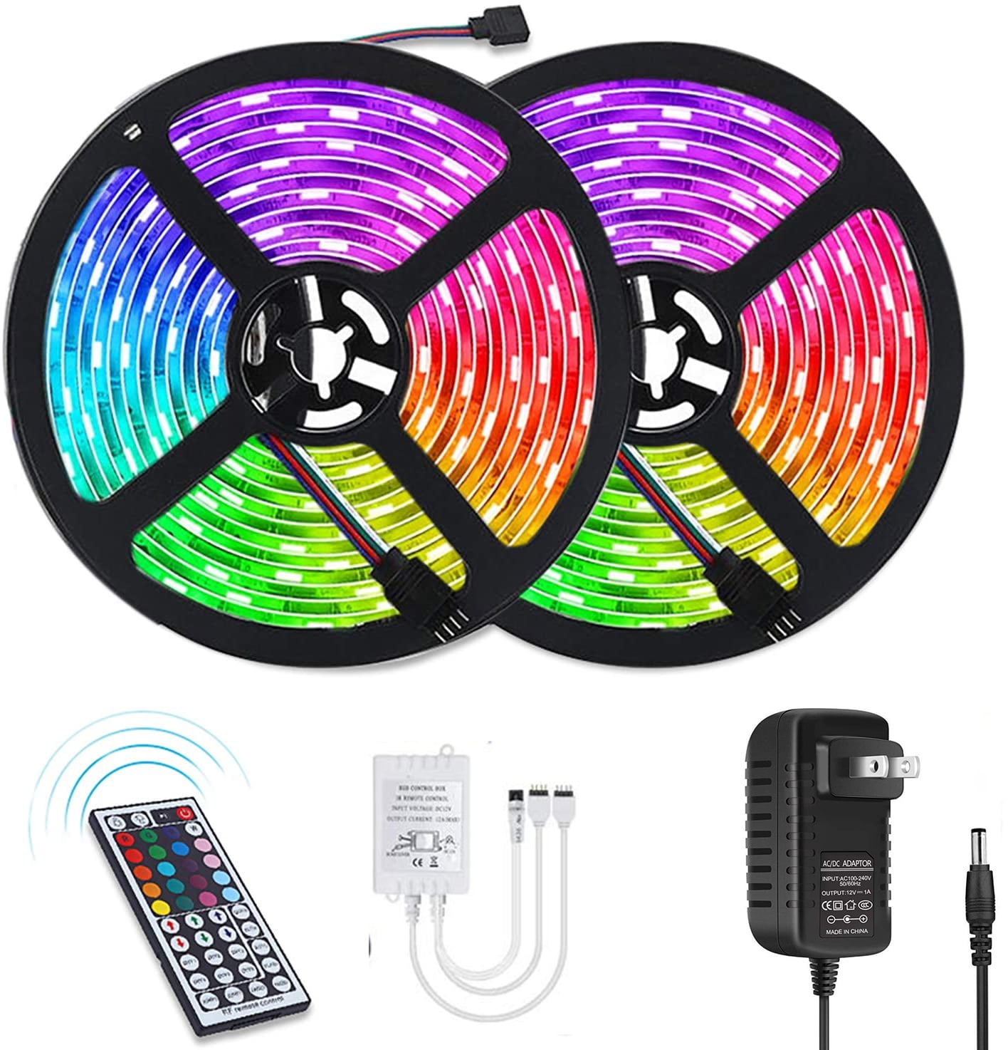 LED Strip Lights, 32.8ft Flexible Waterproof RGB Strip Lights with Remote Color Changing SMD3528 12V 30LED Beads for DIY Decoration Bedroom Kitchen Party Christmas