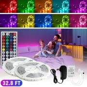 LED Strip Lights, 32.8ft RGB 5050 LED Lights for Bedroom, Room, Kitchen, Home Decor DIY Color Changing Led Light Strip Kit with 44key Remote and Power Supply