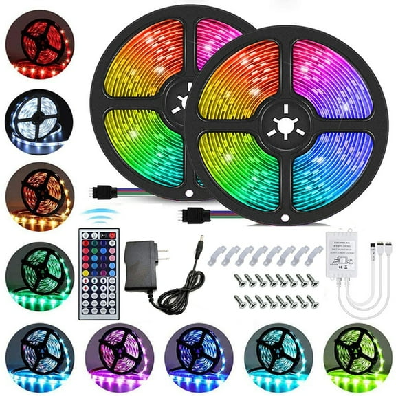 LED Strip Lights 32.8ft RGB Color Changing Lights Waterproof Flexible Tape 300 LEDs with 44 Keys IR Remote Controller and 12V Power Kit for Home, Bedroom, Kitchen,DIY Decoration