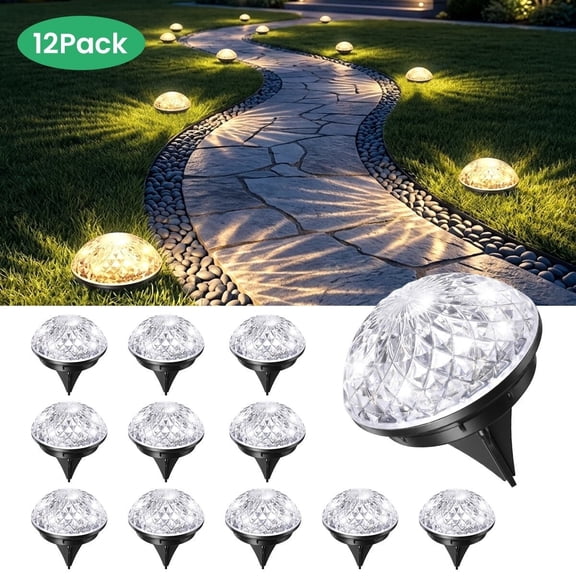BLITZWILL Solar Ground Lights Outdoor, 12 Pack Bright LED Solar Pathway Lights Waterproof for Landscape Decoration, Deck Lighting for Garden Walkway Driveway (Warm White)