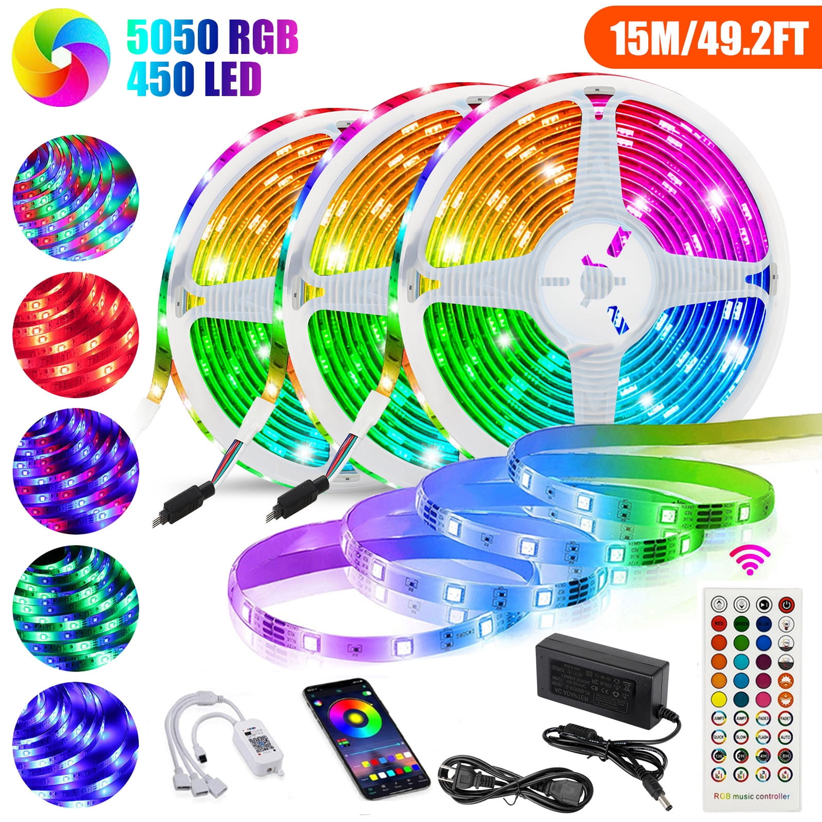 LED Strip Lights,49.2ft LED Light Strip with Remote,Ultra-Long Music Sync WIFI APP Control Color Changing Light Strip, RGB LED Strip Lights for Bedroom Home Kitchen Decoration