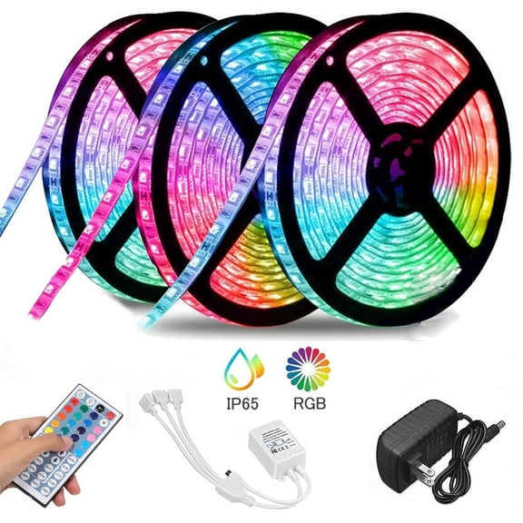 LED Strip Lights 49.2ft Light Strips RGB Tape Lights Color Changing LED Strip Lights with IR Remote Led Lights for Bedroom Bed Kitchen Flexible Strip Lights for Room Bar Home Decoration