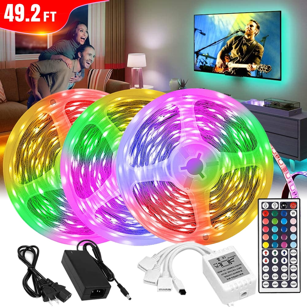 LED Strip Lights,49.2ft RGB Color Changing LED Light Strips 3528 LED Tape Lights,Waterproof for Home,Bedroom,Kitchen,Bar,Party