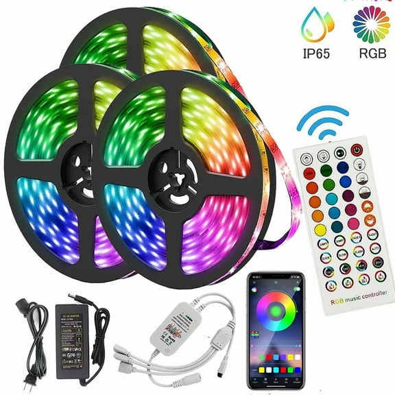 LED Strip Lights 49.2ft Waterproof Color Changing Light Strips with Remote, Bright 5050 and Multicolor RGB LED Lights for Room, Bedroom, Kitchen, Yard, Party, Christmas