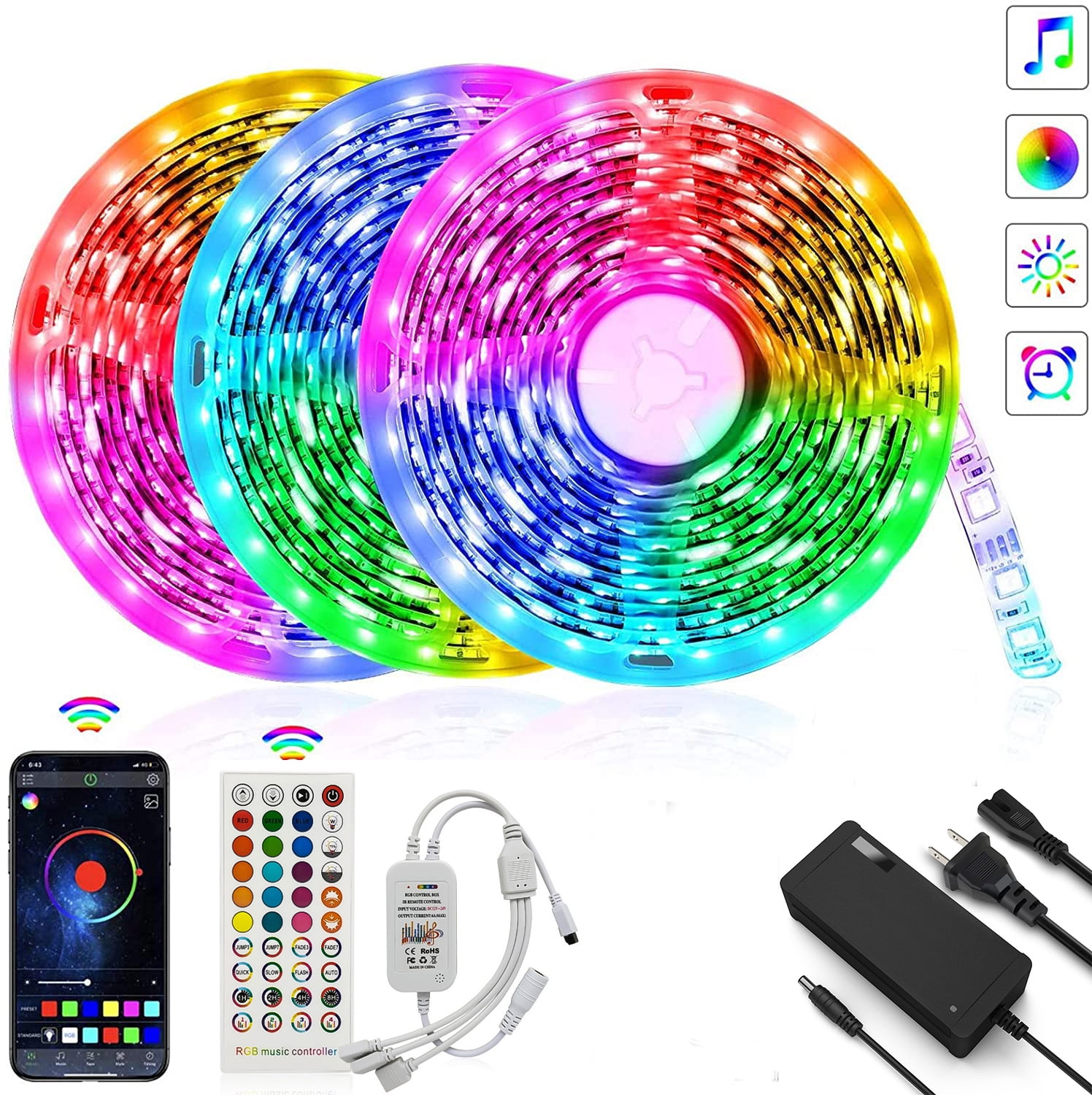 LED Strip Lights 49.2ft,WiFi RGB LED Tape Lights, Music Sync Color Changing Lights with APP Controlled for iOS and Android & Remote, for Home,Bar,Bedroom Decoration