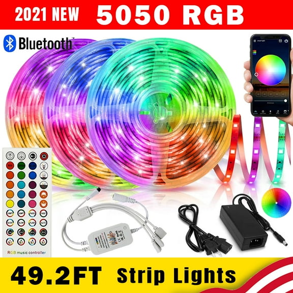 LED Strip Lights, 50ft Led Strip Lights APP controll, Music Sync Color Changing Light Strip with 40-Keys IR Remote Controller, Waterproof RGB 5050 LED Rope Light for Home, Bedroom, TV, Party
