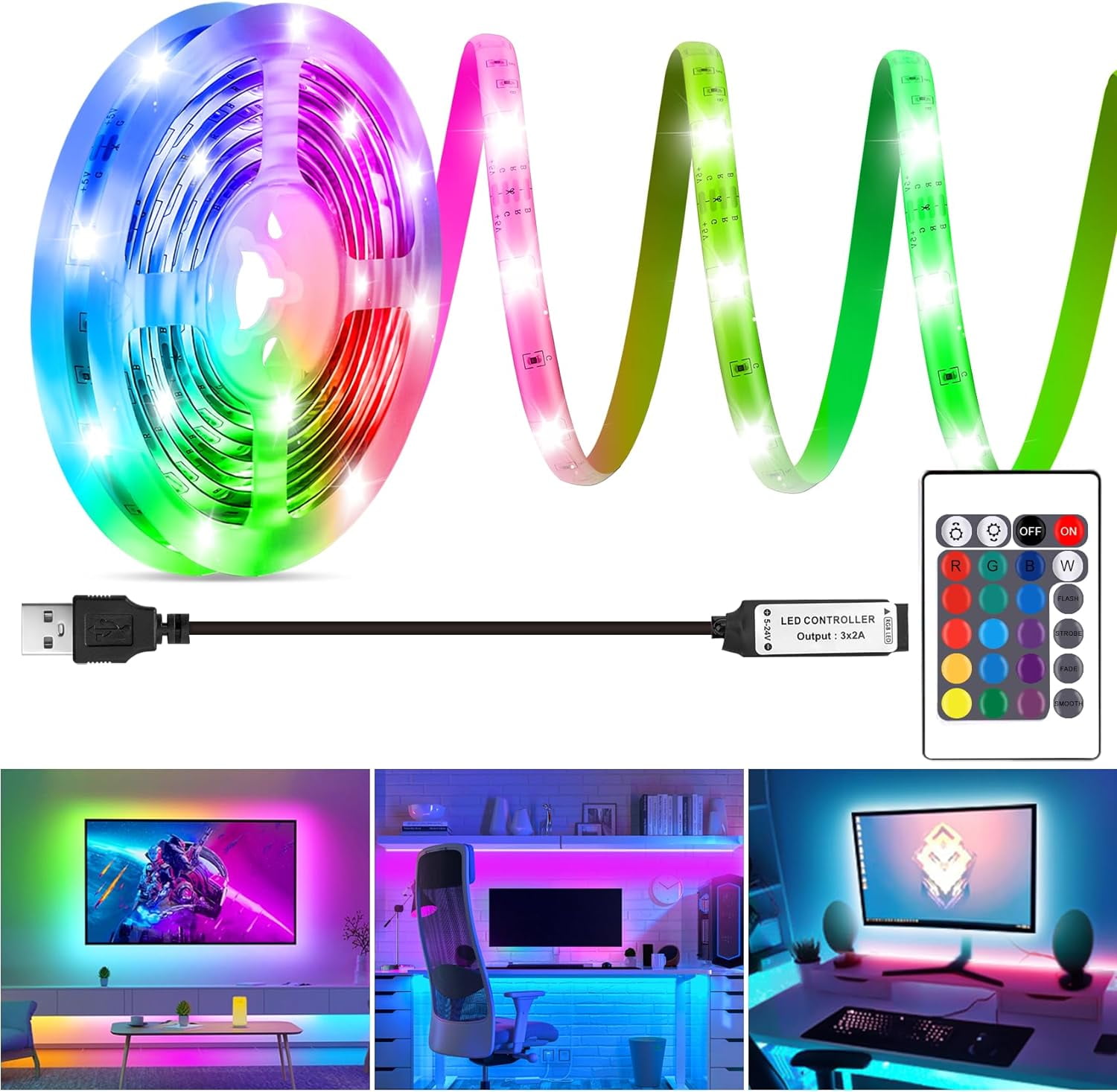 LED Strip Lights 6.56Ft,RGB LED Lights Strip for 4060in TV LED