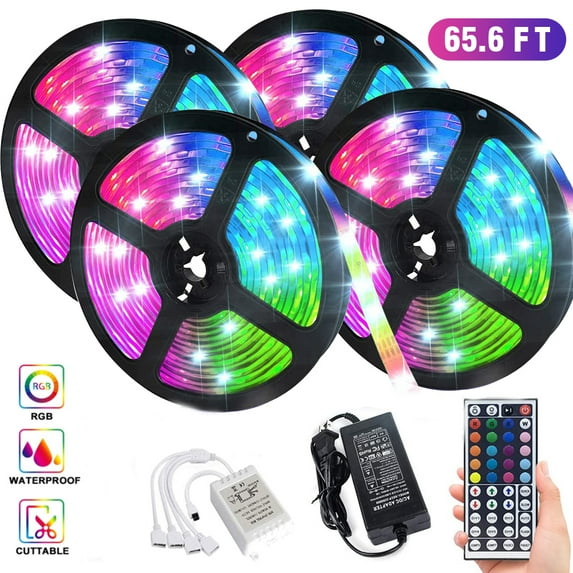 LED Strip Lights, 65.6FT/20M Color Changing Light with Remote Controller,Waterproof RGB Tape Lights with 12V Adapter for bedrooms,Kitchen, bar