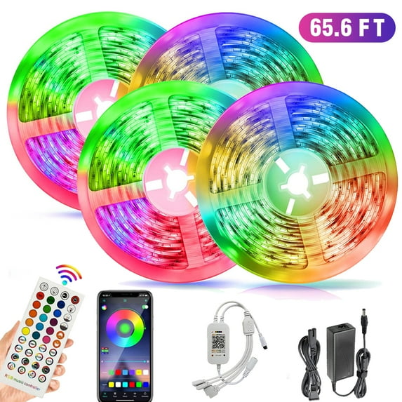 LED Strip Lights,65.6ft/20m Smart Led Lights SMD5050 RGB Color Changing Rope Lights with Bluetooth Controller Sync to Music Apply for TV,Bedroom,Party and Home Decoration (65.6FT/20M)