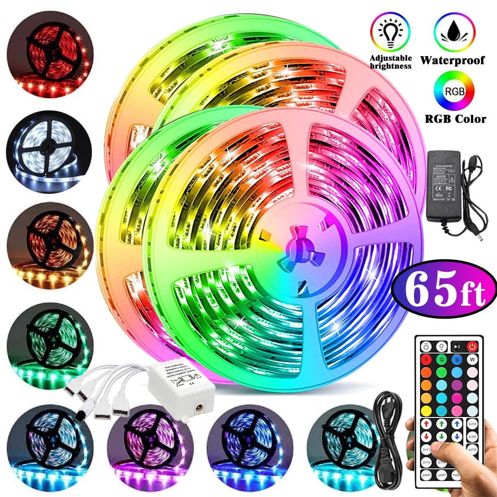 LED Strip Lights, 65.6ft RGB LED Light Strip 3528 LED Tape Lights, Color Changing LED Rope Lights with Remote for Home Lighting Kitchen Bed Flexible Strip Lights