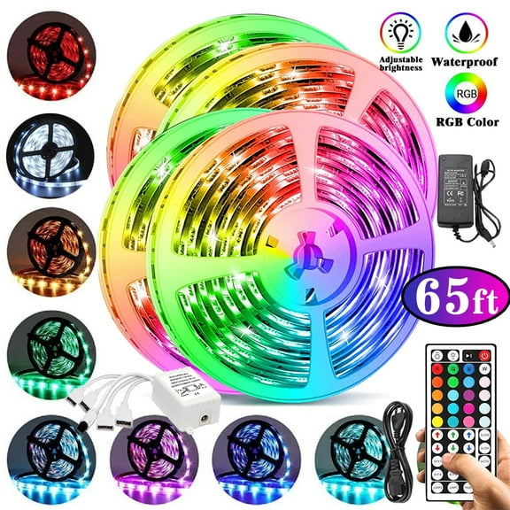 LED Strip Lights, 65.6ft RGB LED Light Strip 3528 LED Tape Lights, Color Changing LED Rope Lights with Remote for Home Lighting Kitchen Bed Flexible Strip Lights