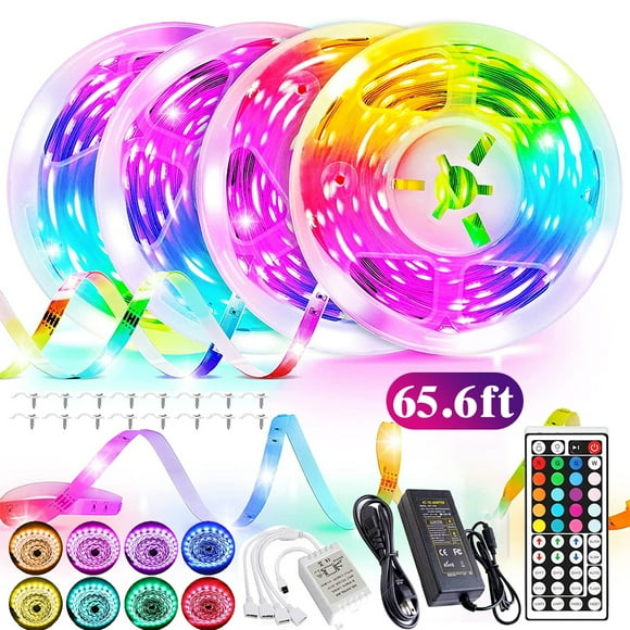 LED Strip Lights, 65.6ft RGB LED Strip Lights with 44 Keys IR Remote and 12V Power Supply, Flexible Color Changing 5050 300 LEDs Light Strips Kit for Bedroom, Home, Kitchen